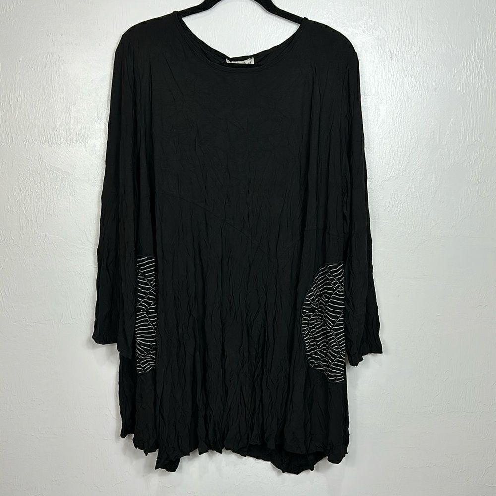 Moonlight Fashion Design Y&S Black Crinkle Long Sleeve Tunic Top Size XXL